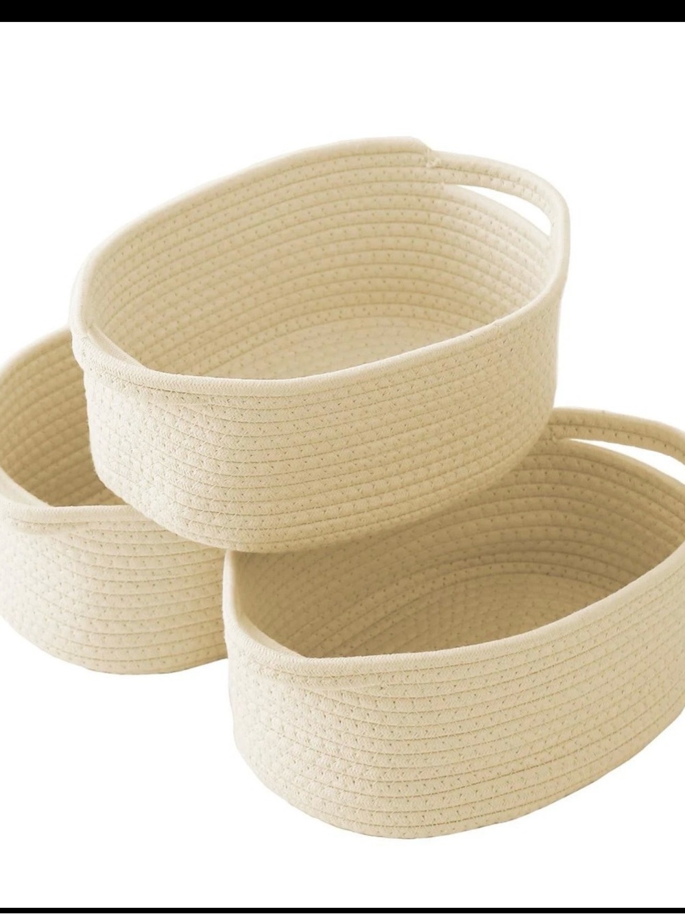 Set of 3 Woven Rope Storage Baskets in Natural Cream